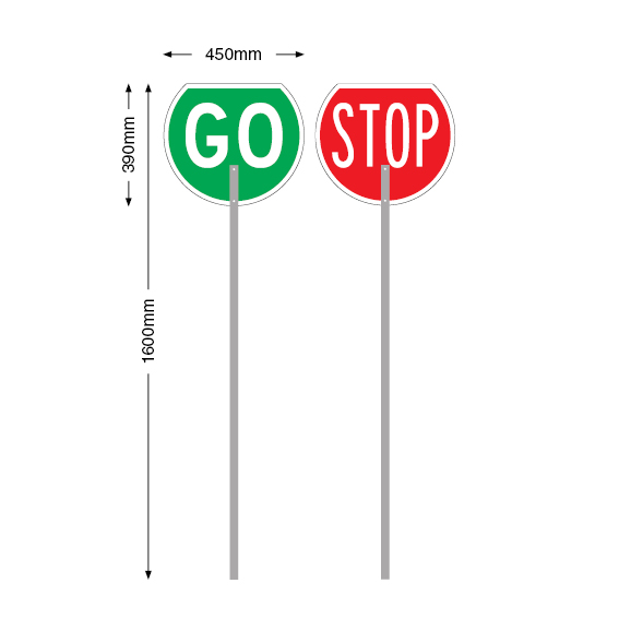 Stop & Go Sign - 450 x 390mm - c/w 1600mm aluminium handle | Powerpac